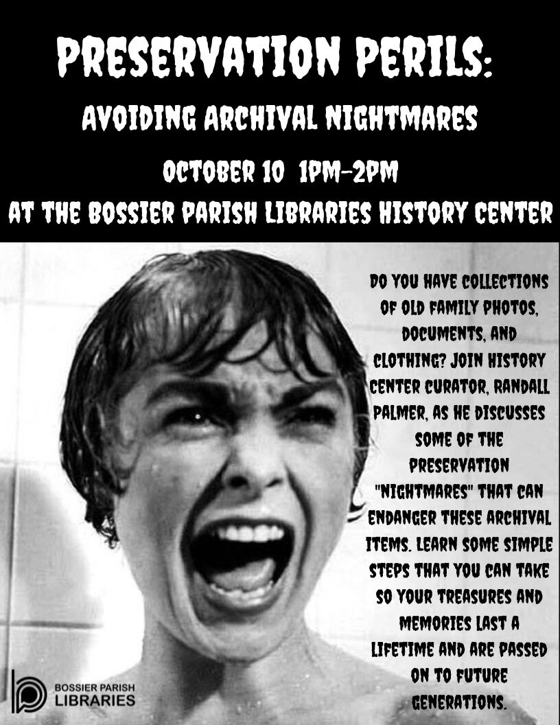Flyer for Preservation Perils, woman screaming in fear of poor preservation